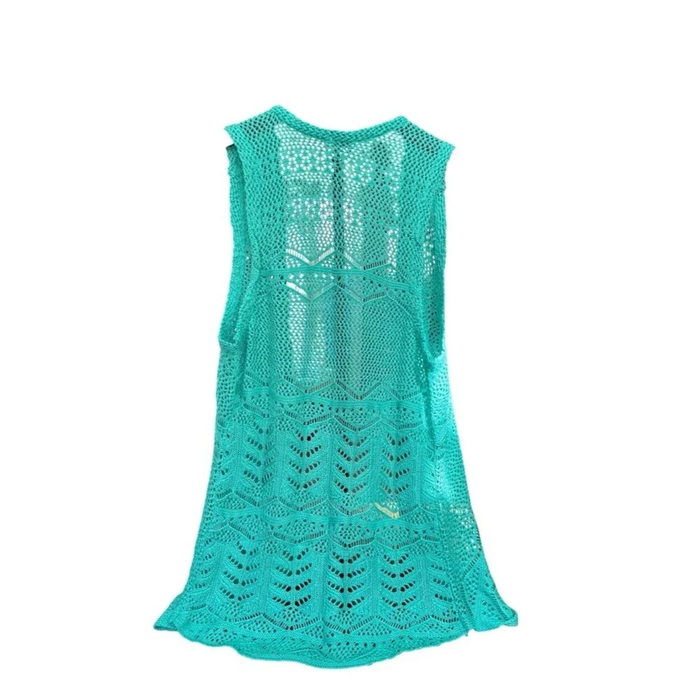 Keren Hart Crochet Open-Front Vest in Teal Women’s S - Picture 3 of 7